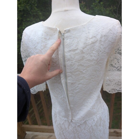 Vintage 1950s Wedding Two Piece Set Lace Handmade Small Ivory Top Skirt Suit - Picture 6 of 13